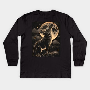 Howling Wolf At The Moon Vintage Wolf For Wolf Lovers Kids Long Sleeve T-Shirt